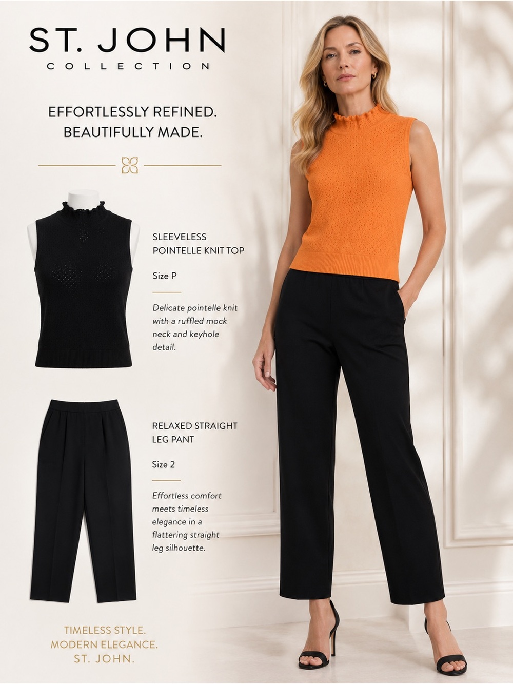 3 piece St. John Set 2 sleeveless knit tops and Black Santana Knit Pants